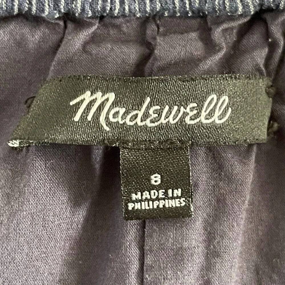 Madewell Dress Womens 8 Navy Stripe‎ Off Shoulder 100% Cotton Bell Sleeve G3457